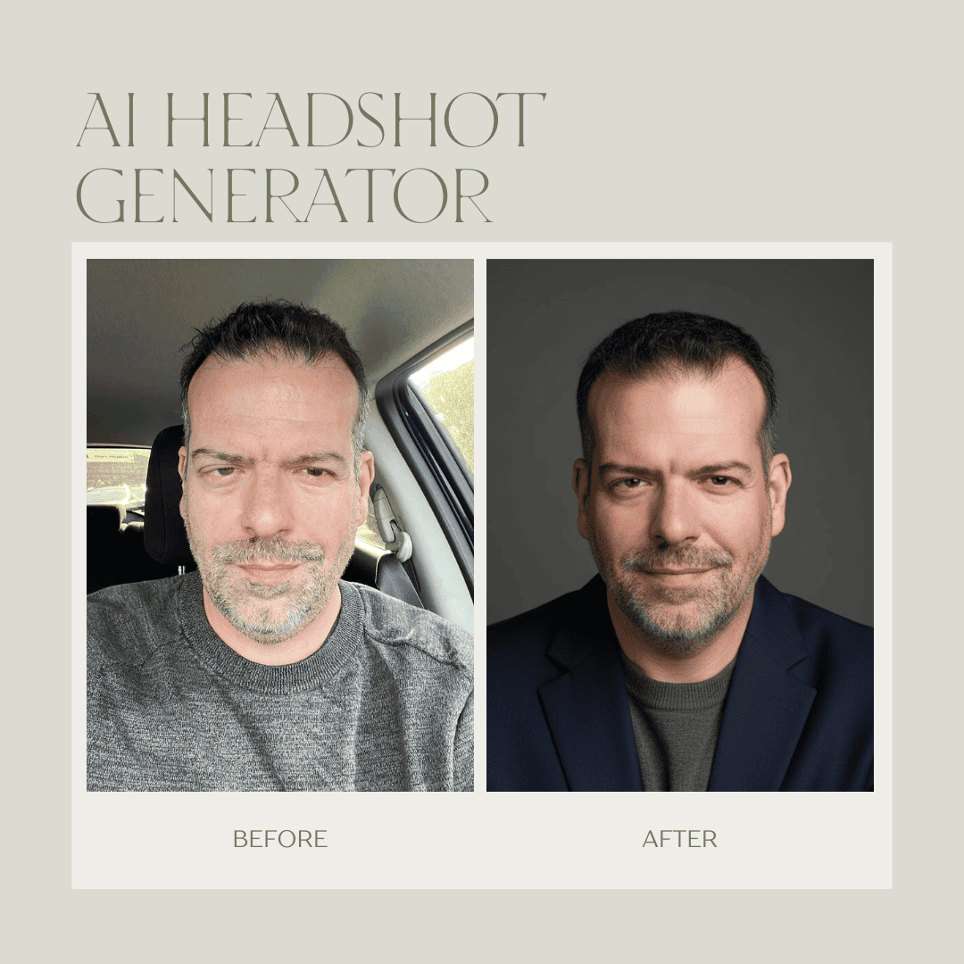 Soft portrait transformation of a man before and after AI photo editing.