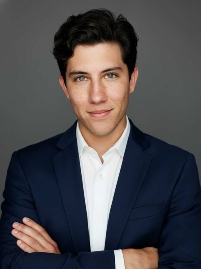 Young professional male portrait for corporate headshot photography, confident business image.